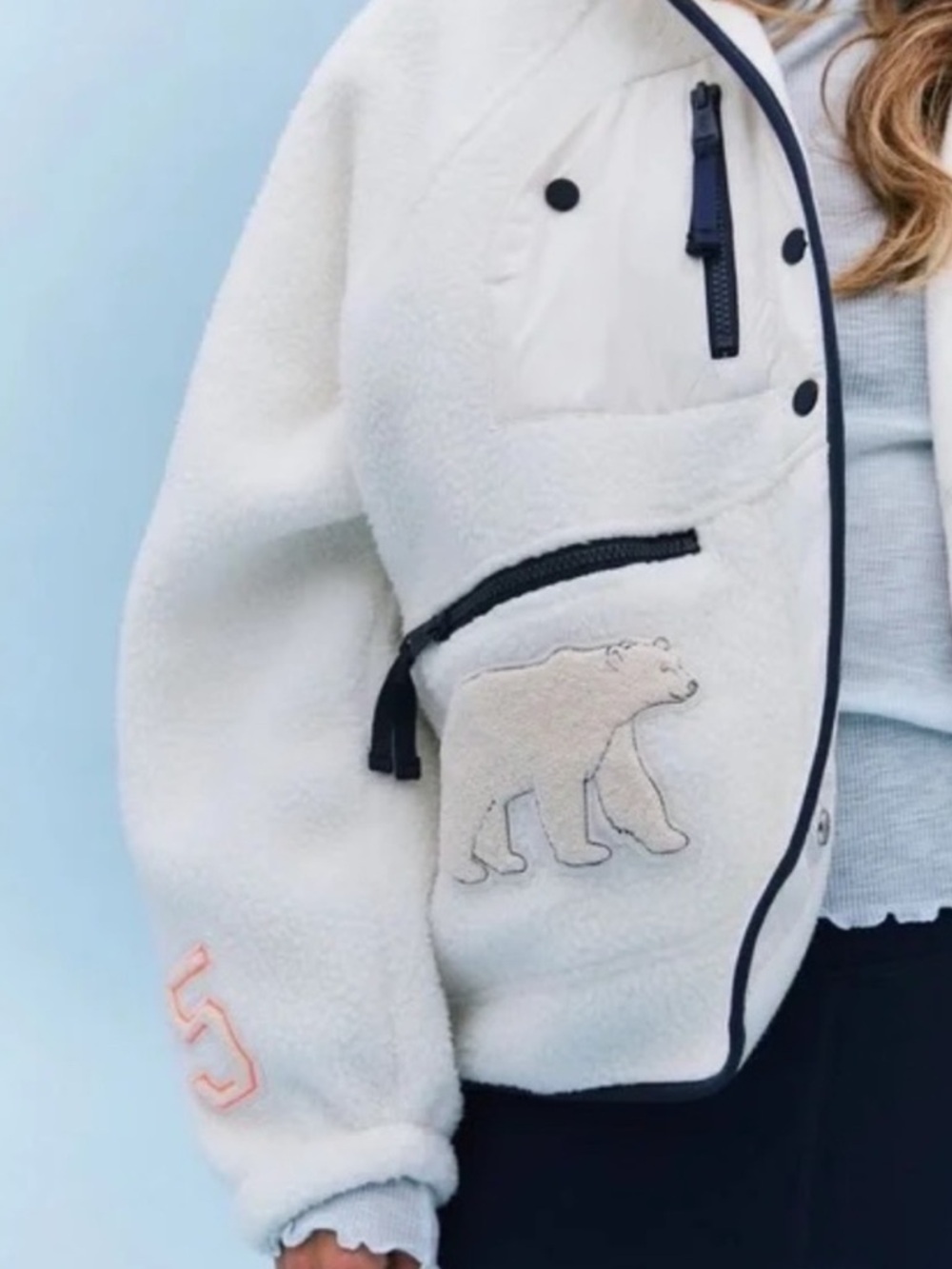 FP Movement by Free People Cream Sherpa Zip Jacket with Embroidered Accents - Picture 5 of 16